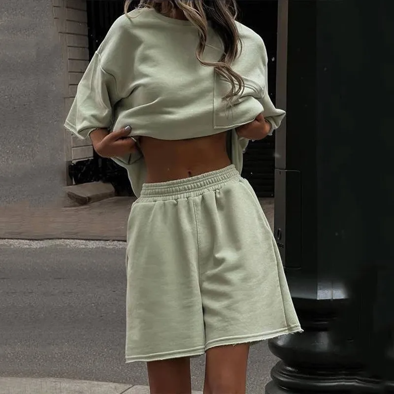 Fizz Oversized Pocket Tee & Raw Hem Shorts Set  Castello Clothing Line   