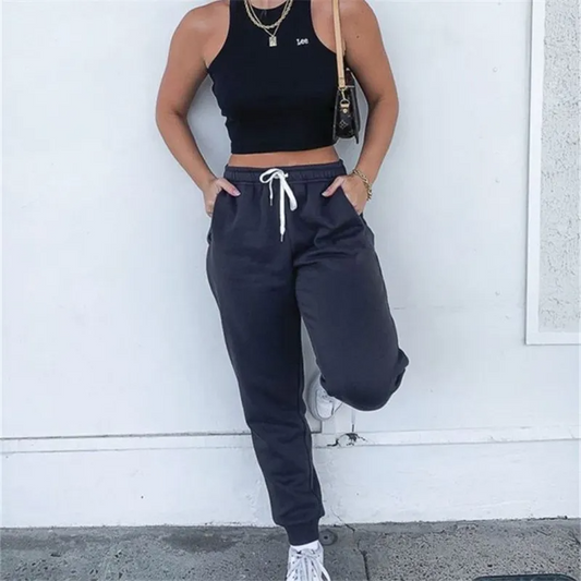 Kelsey High-Rise Elastic Cuff Drawstring Sweatpants joggers Castello Clothing Line