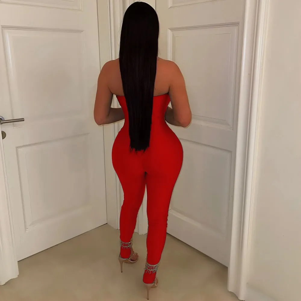 Athena Strapless Sheer Appliqué Bodycon Catsuit women jumpsuits Castello Clothing Line
