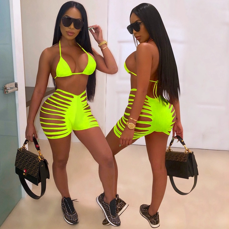 Flaunt Cutout Bikini Top & Strappy High-Waist Shorts Set  Castello Clothing Line   