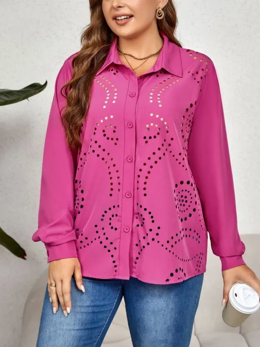 Laser Luxe Long Sleeve Button-Down Blouse  Castello Clothing Line   