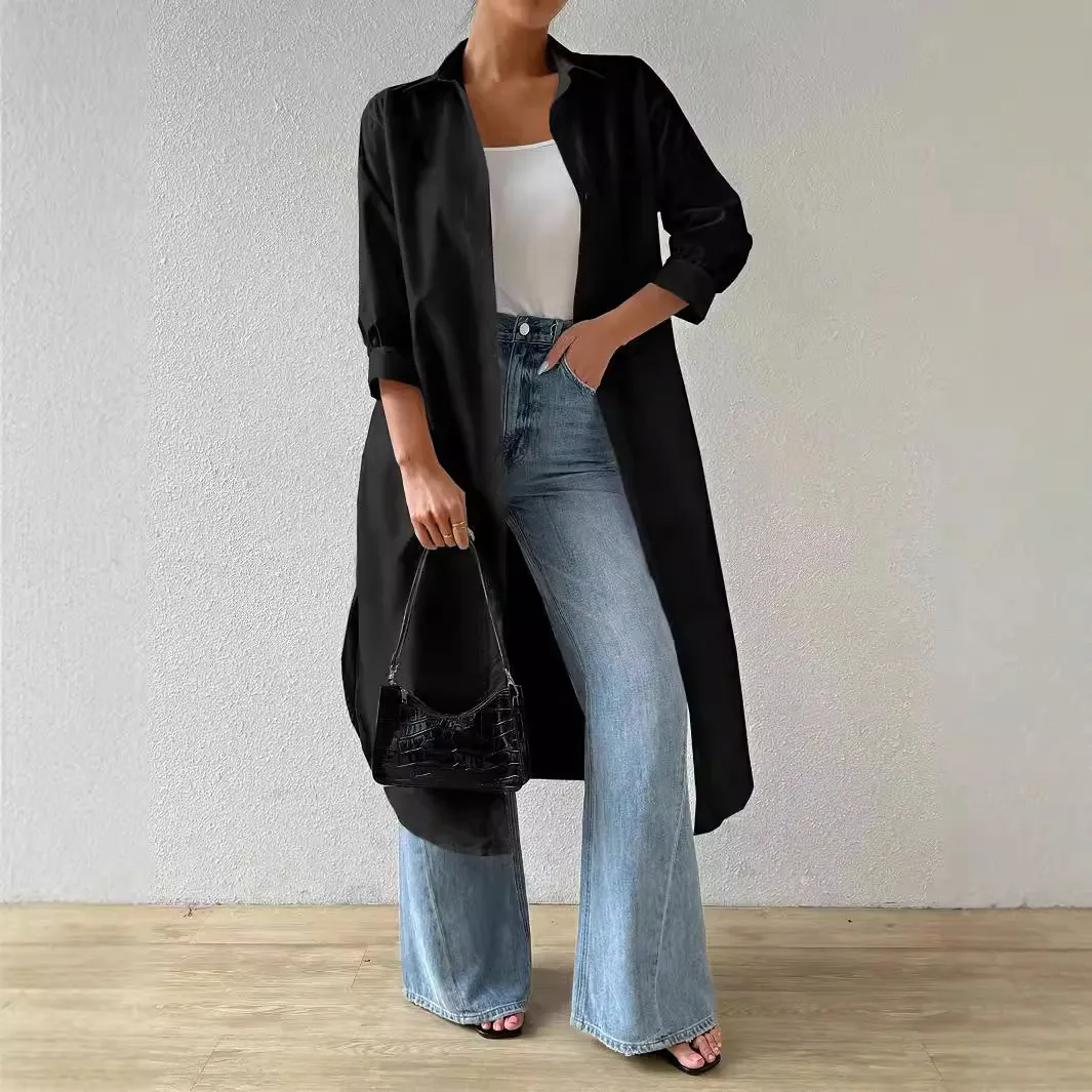 StrideSavvy Longline Button-Up Shirt Dress Castello Clothing Line