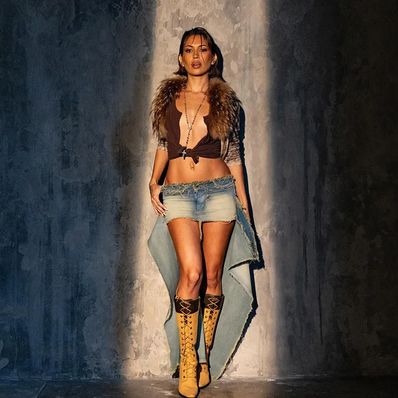 Double Trouble Layered Denim Skirt  Castello Clothing Line   
