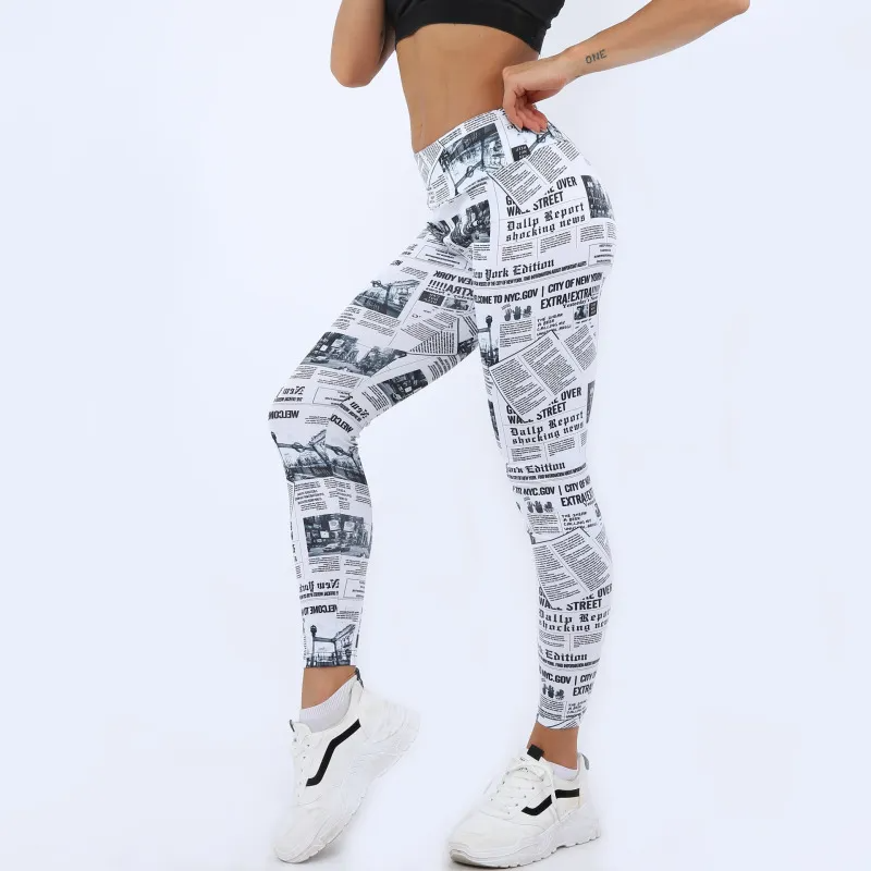 Headline High-Waist Stretch Newspaper Print Leggings leggings Castello Clothing Line
