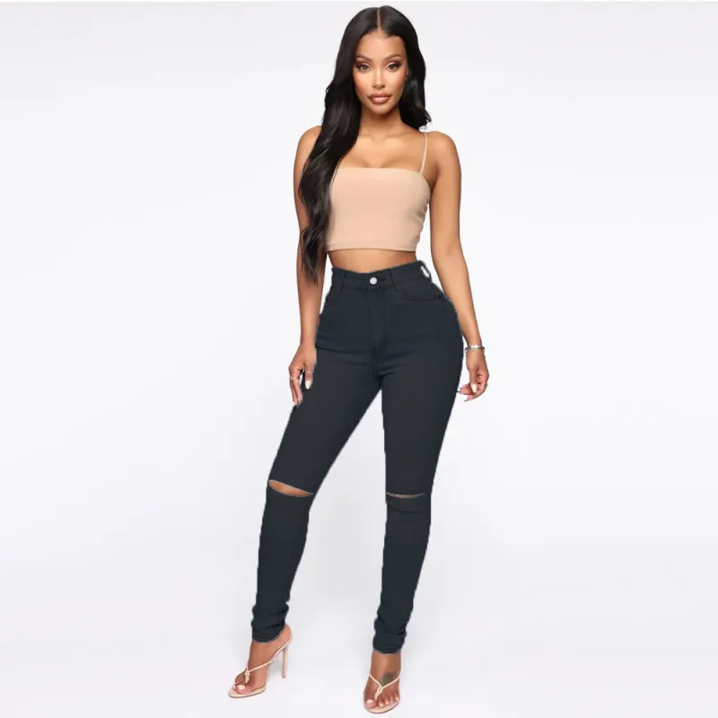 High Waist Ripped Skinny Jeans  Castello Clothing Line   