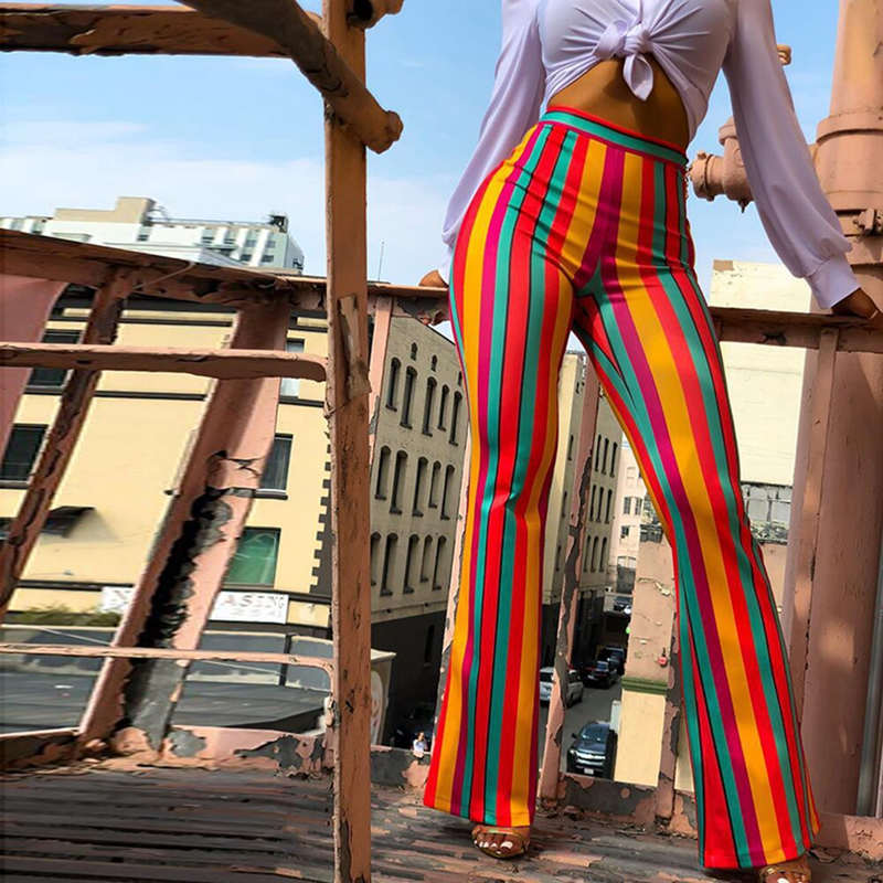 Juliette High-Waist Striped Flare Pants Castello Clothing Line
