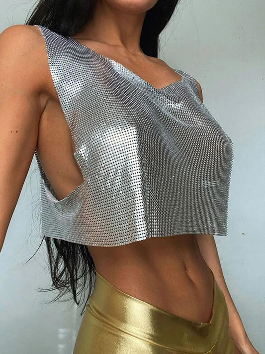 Shimmering Nights Metallic Crop Top  Castello Clothing Line   