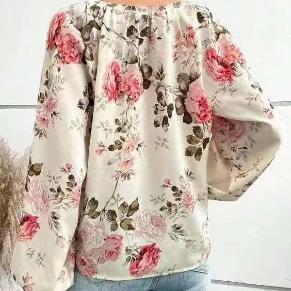 Floral Whispers V-Neck Balloon Sleeve Blouse  Castello Clothing Line   