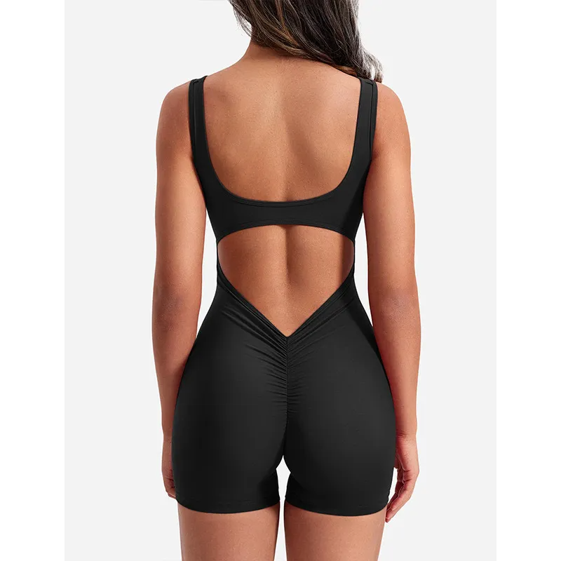Zetta Open-Back Scrunch Butt Workout Romper athletic rompers Castello Clothing Line
