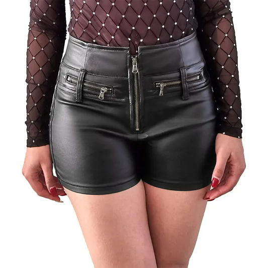 FierceEdge High Waist Zip-Up Faux Leather Shorts  Castello Clothing Line   