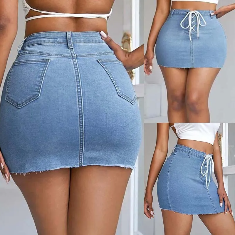 Laced Up & Ready Denim Mini Skirt  Castello Clothing Line   