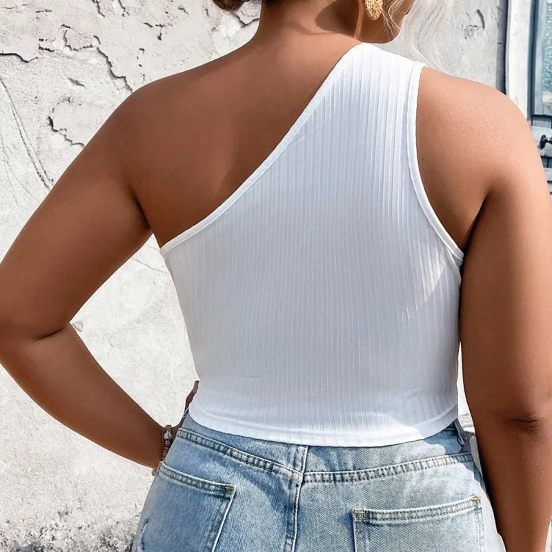 VivaCurve Ribbed One-Shoulder Cutout Crop Top  Castello Clothing Line   