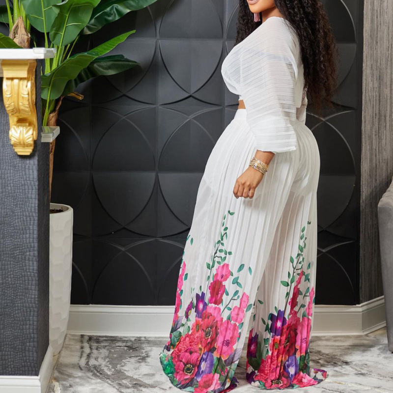Chiffon Long Sleeve Top and Wide Leg Pants Set  Castello Clothing Line   
