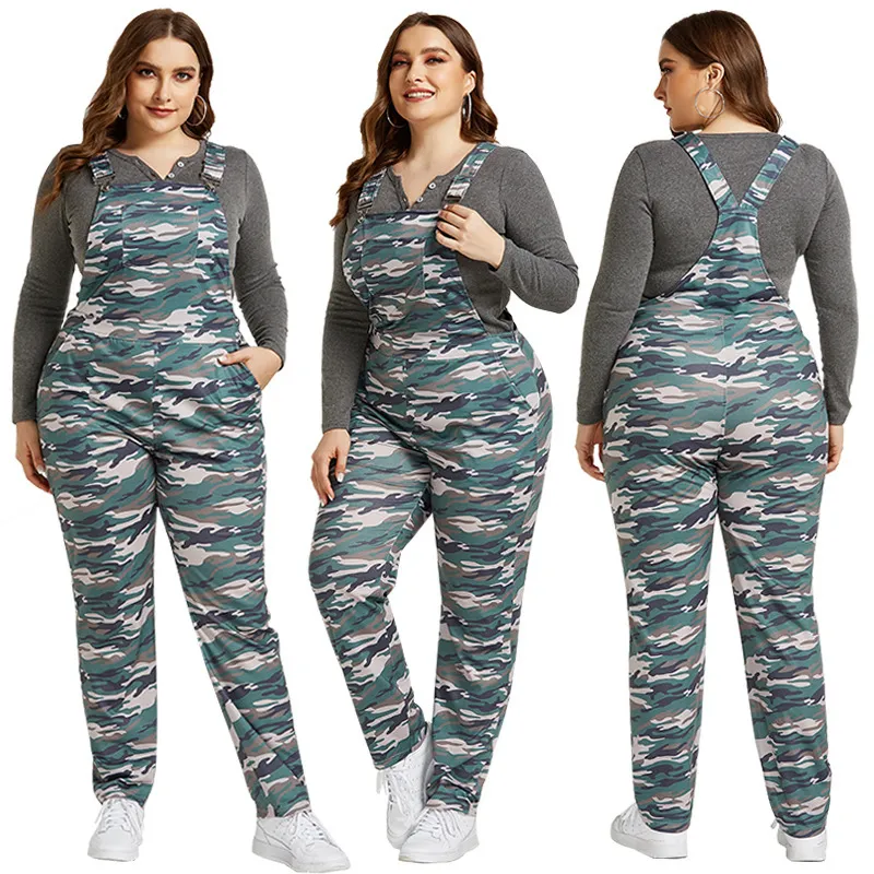 Zane Plus Size Camo Print Straight Leg Overalls women jumpsuits Castello Clothing Line