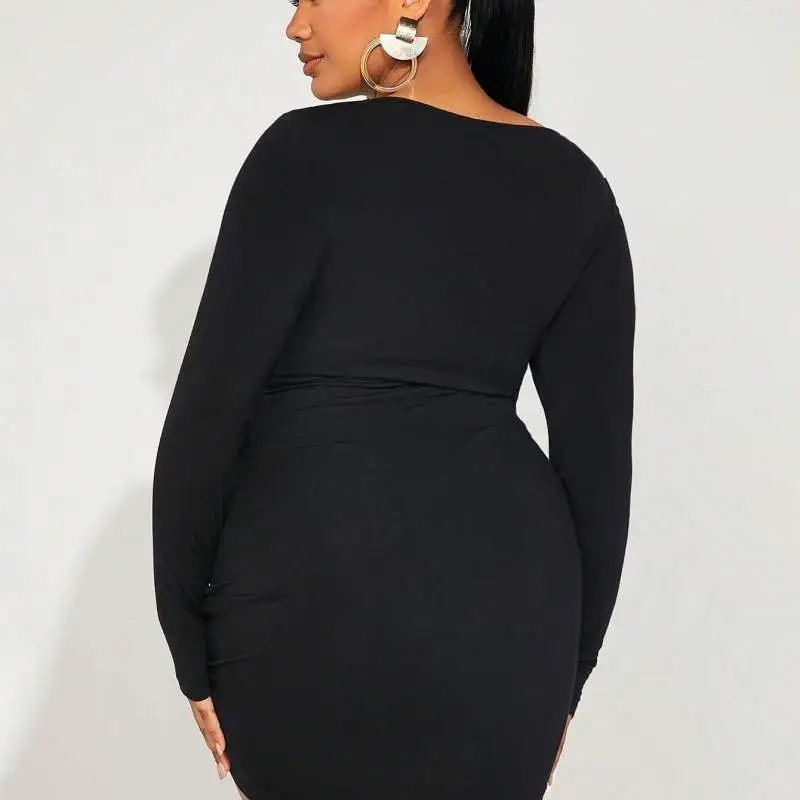 Jolie Plus Size Ruched Long Sleeve Bodycon Mini Dress mini dress Castello Clothing Line