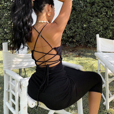 Fiora Spaghetti Strap Lace-Up Ribbed Bodycon Maxi Dress maxi dress Castello Clothing Line