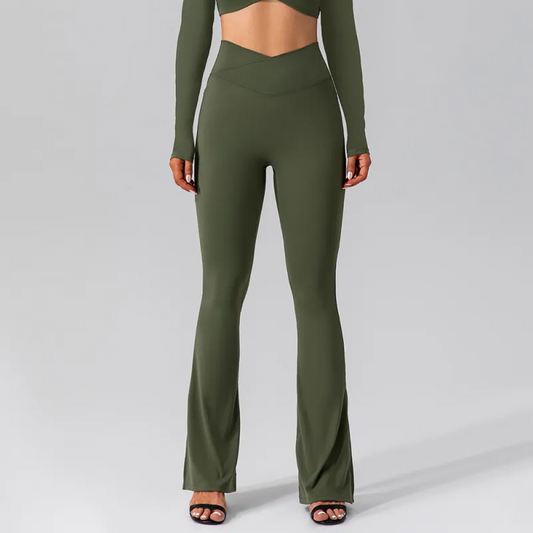 Prism High-Waist Crossover Flare Stretch Pants leggings Castello Clothing Line