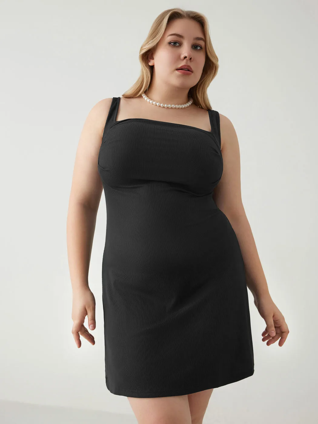 Nora Plus Size Square Neck Sleeveless Bodycon Mini Dress Castello Clothing Line