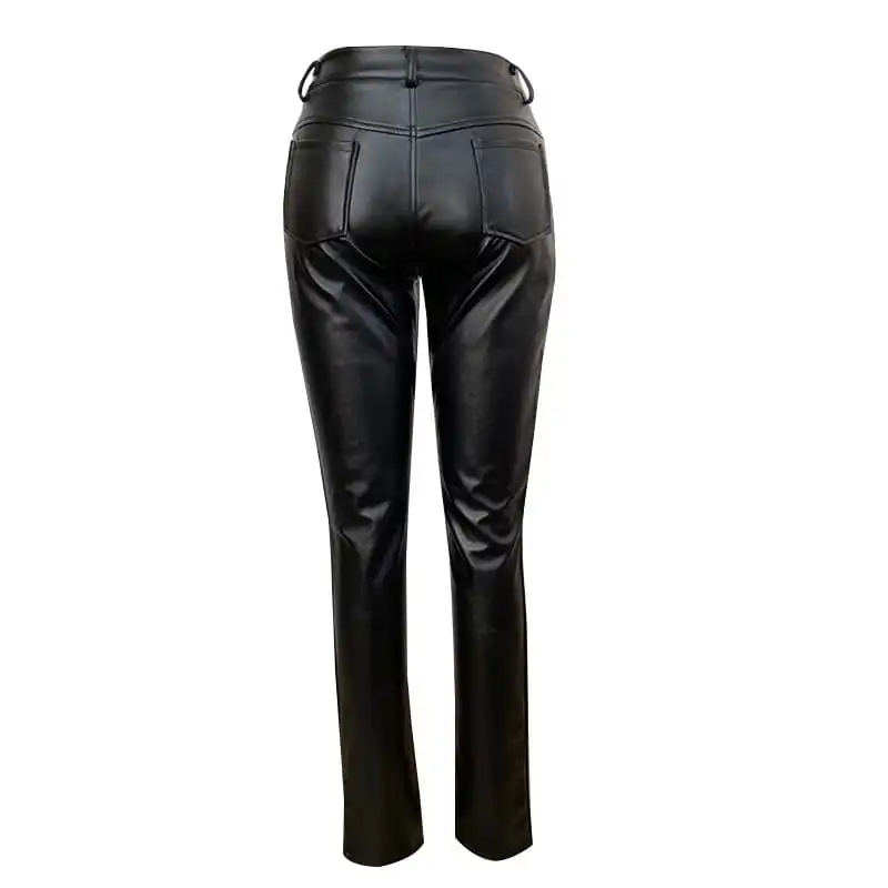 Catalina High-Waisted Faux Leather Slim-Fit Split-Hem Pants Castello Clothing Line