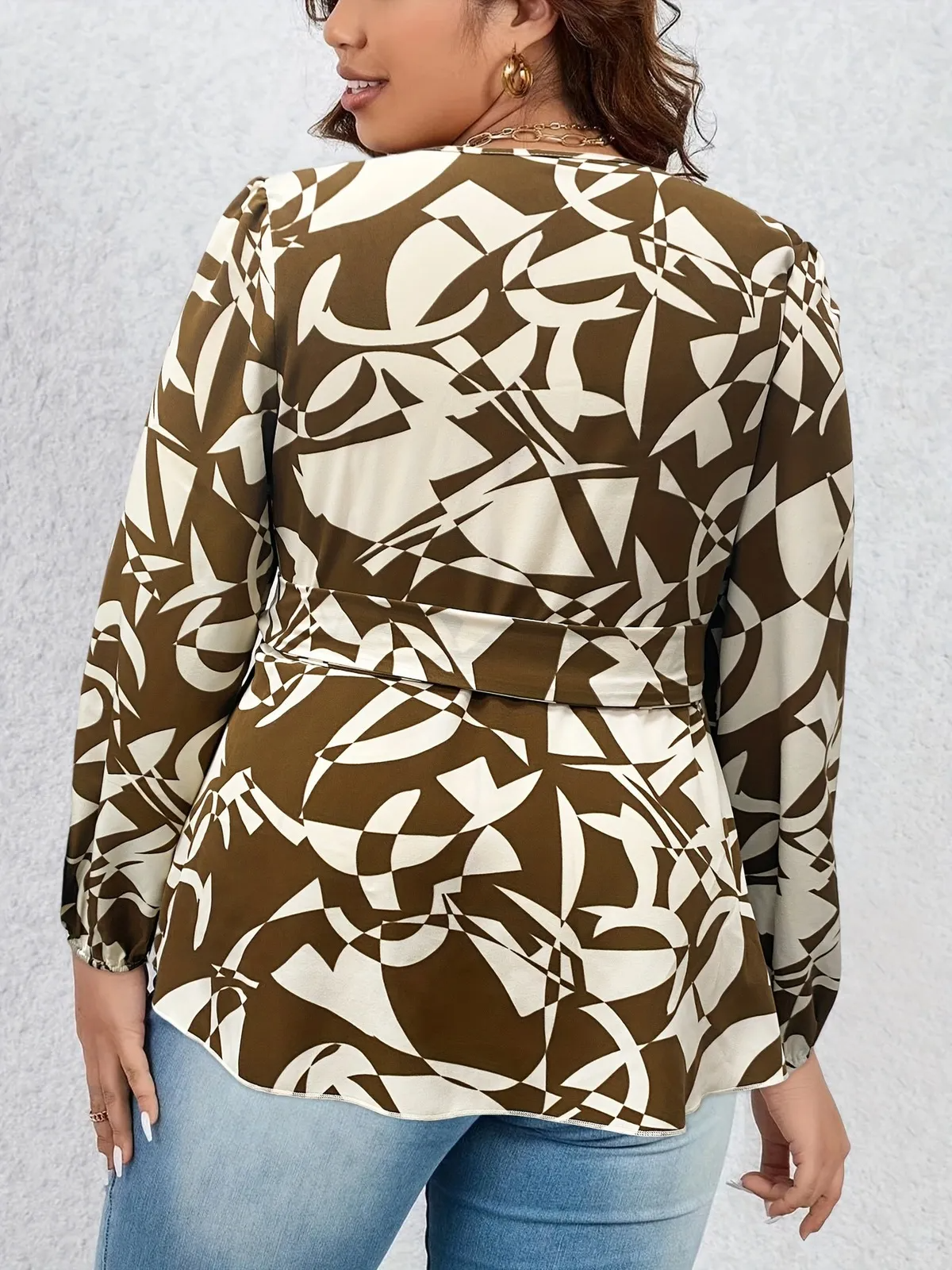 Euphoria Printed Wrap Peplum Long Sleeve Blouse Castello Clothing Line
