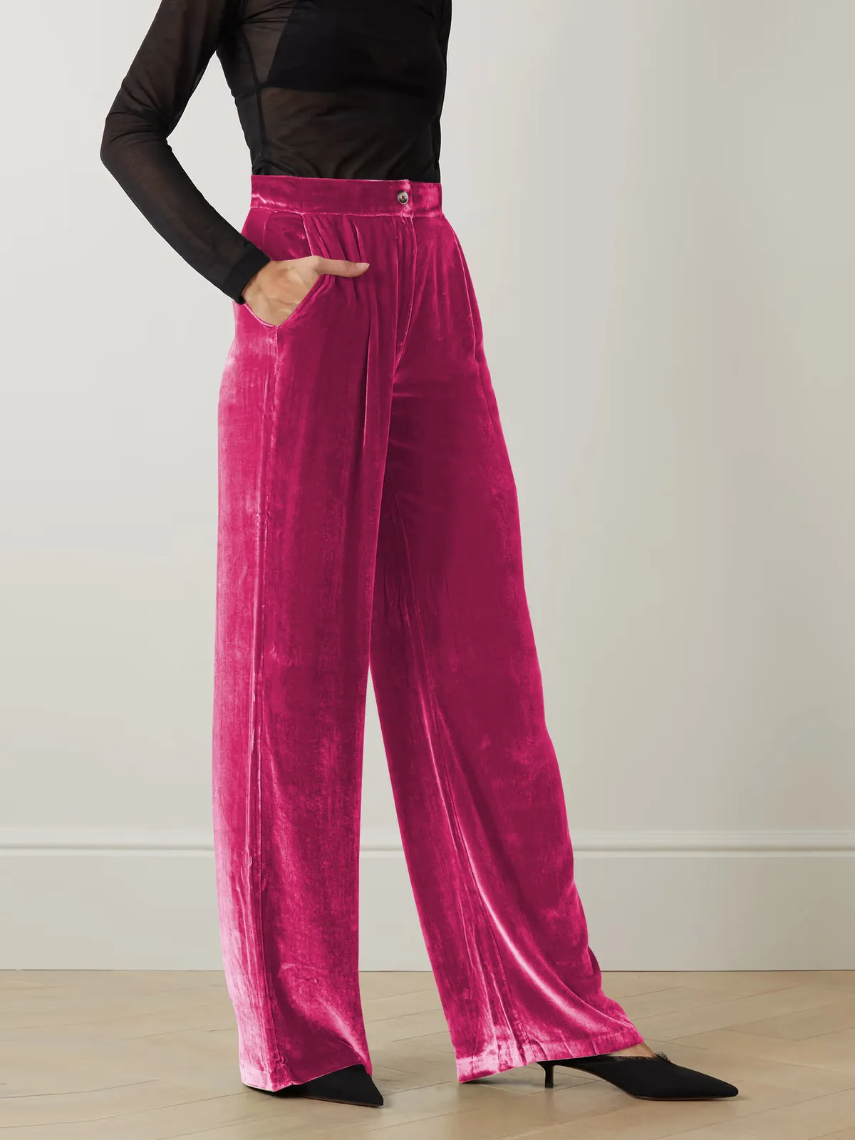 Ziva Velvet Wide-Leg High-Rise Palazzo Pants Castello Clothing Line