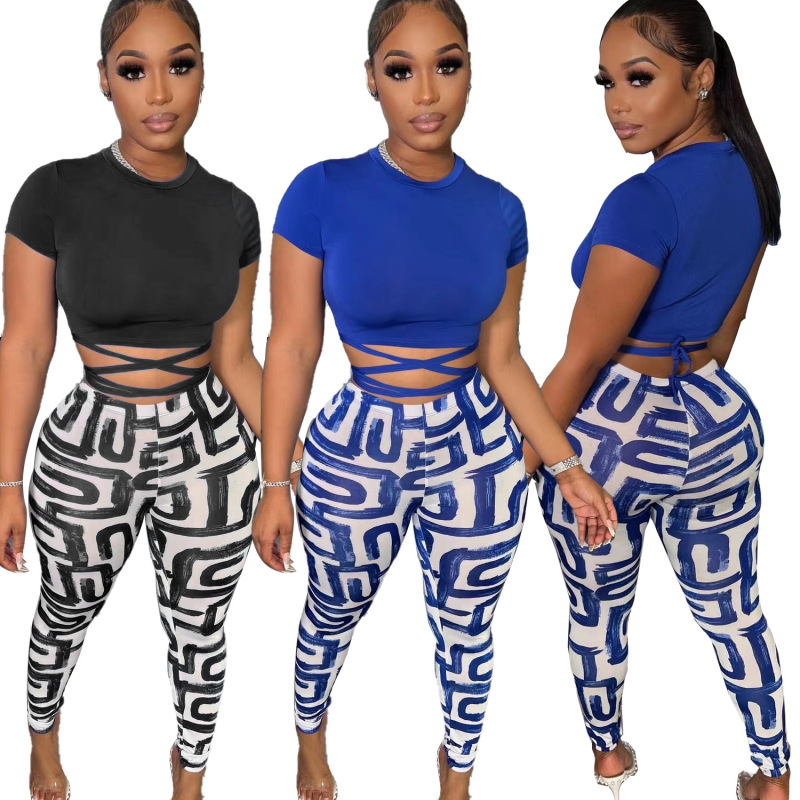 Saucy High-Waist Print Leggings & Wrap Crop Top Set Castello Clothing Line