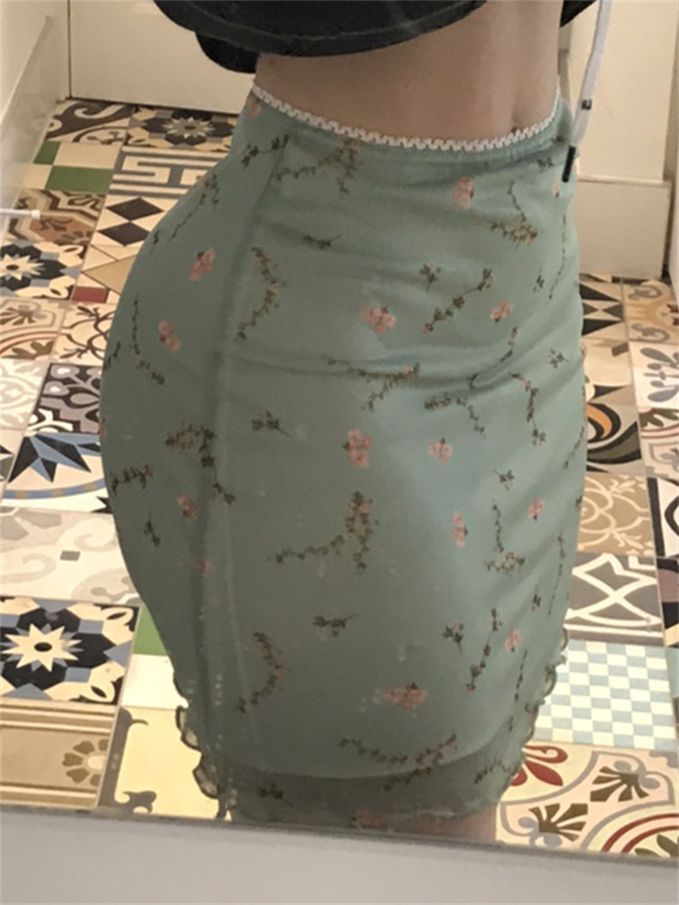 Chiffon Floral Mini Skirt with Lace Trim Waist and Slim Fit - Polyester Material  Castello Clothing Line   