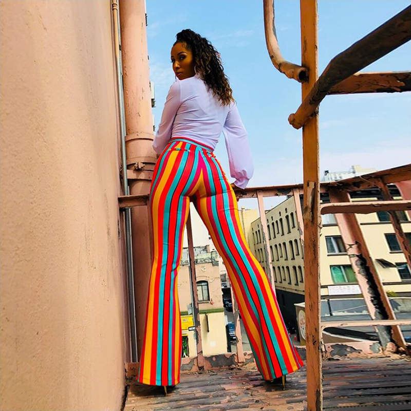Juliette High-Waist Striped Flare Pants Castello Clothing Line