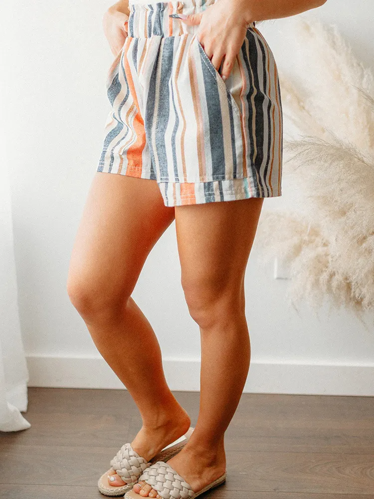 CoastalVibe High-Waist Striped Linen Shorts  Castello Clothing Line   