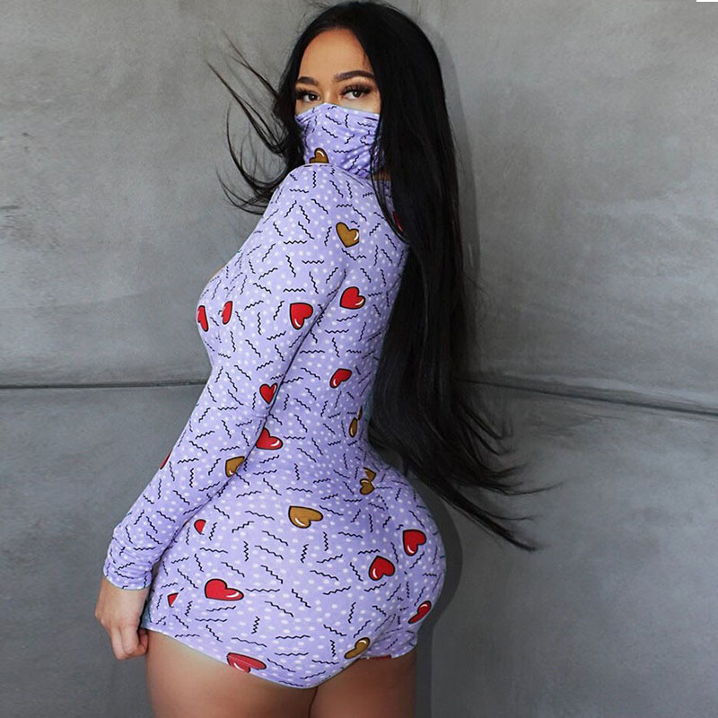 Heartbreaker Plunge Long-Sleeve Printed Romper  Castello Clothing Line   