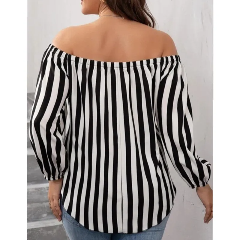 Sway Off-Shoulder Striped Belted Long Sleeve Top Castello Clothing Line