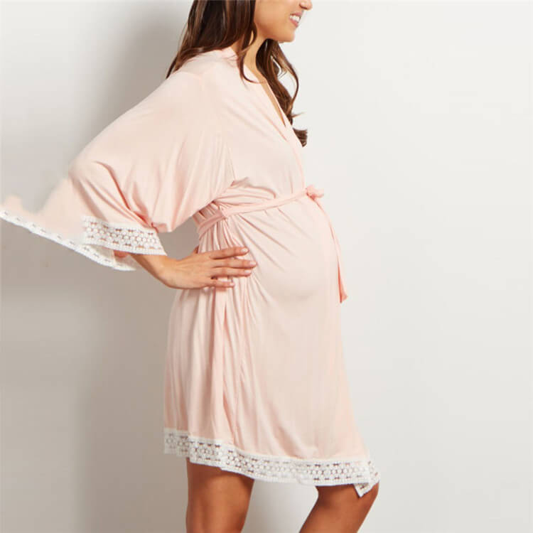 Gentle Bloom Maternity Lace-Trim Short Wrap Robe  Castello Clothing Line   