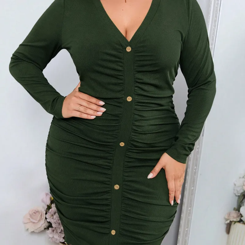 Harlow Plus Size Ruched Button-Down Bodycon Mini Dress Castello Clothing Line