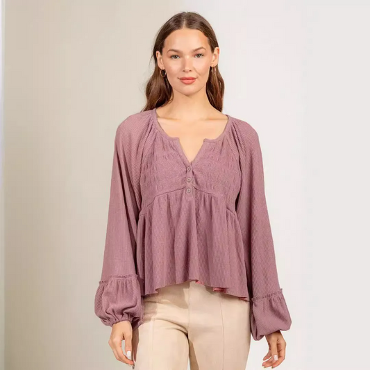 Boho Breeze Peasant Balloon Sleeve Blouse  Castello Clothing Line   