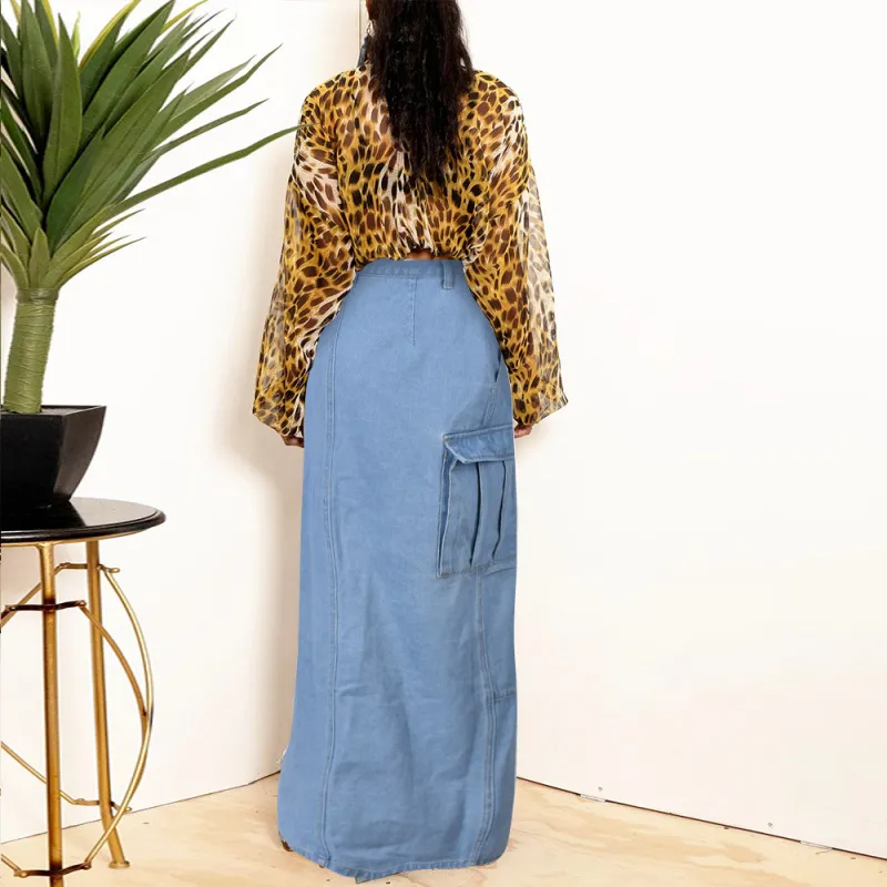 Edge Play Button-Up Slit Denim Skirt  Castello Clothing Line   