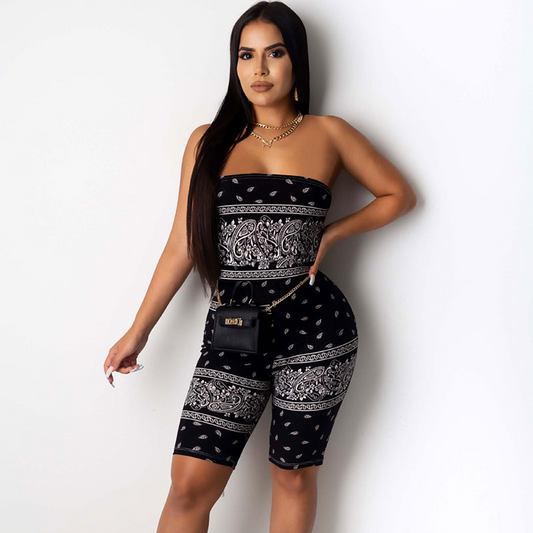 Bandana Babe Strapless Printed Biker Romper  Castello Clothing Line   