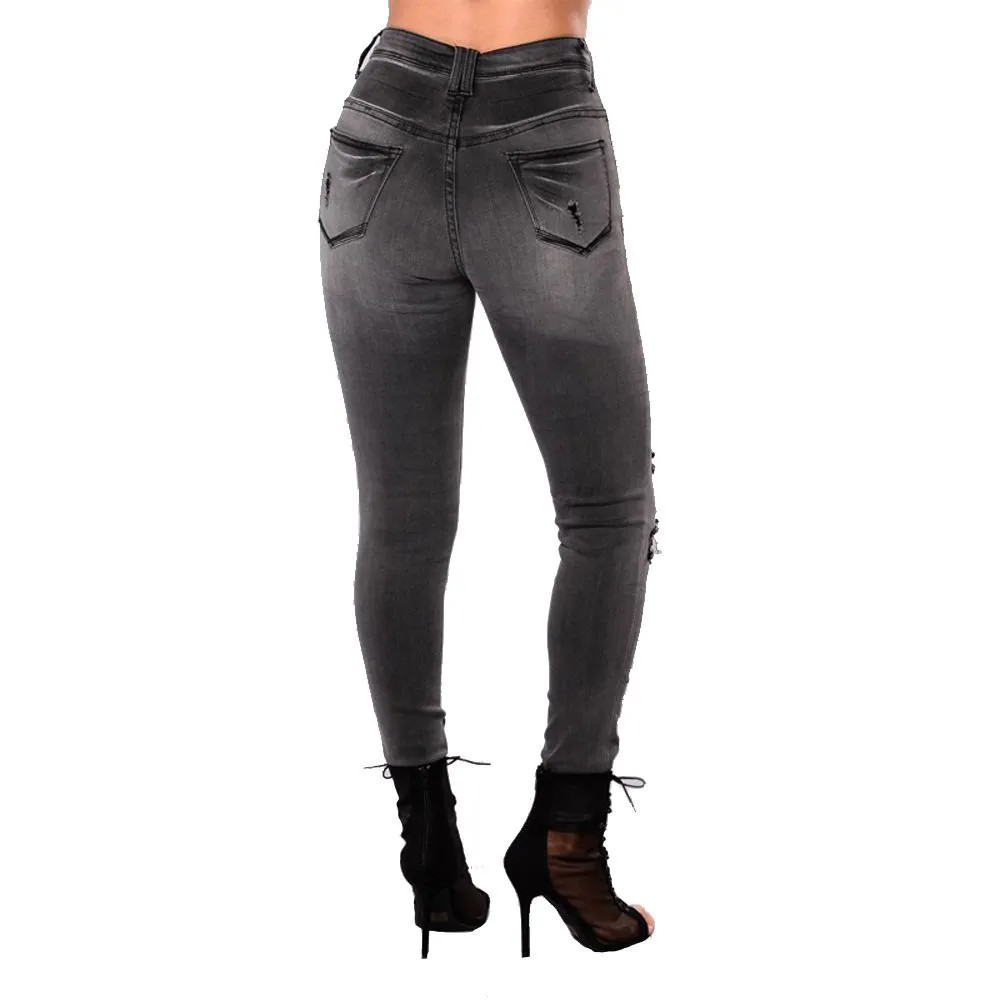 Black High Waist Ripped Skinny Jeans  Castello Clothing Line   
