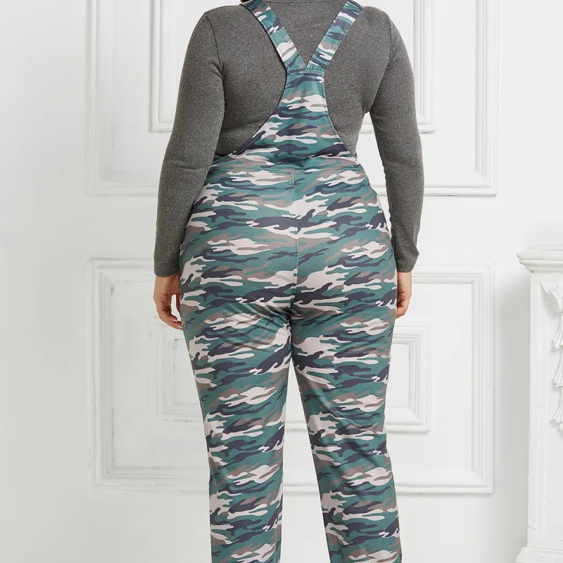 Zane Plus Size Camo Print Straight Leg Overalls women jumpsuits Castello Clothing Line
