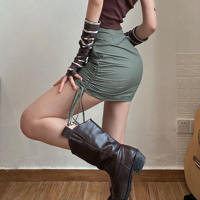 Drawstring Ruched Polyester Mini Skirt  Castello Clothing Line   