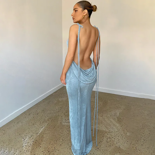 Pavlina Draped Tie-Back Halter Bodycon Maxi Dress Castello Clothing Line