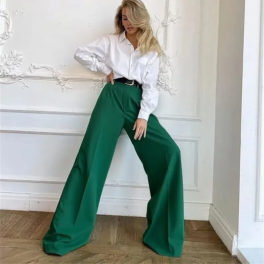 Avenue High-Waisted Wide-Leg Pleated Tailored Pants Castello Clothing Line
