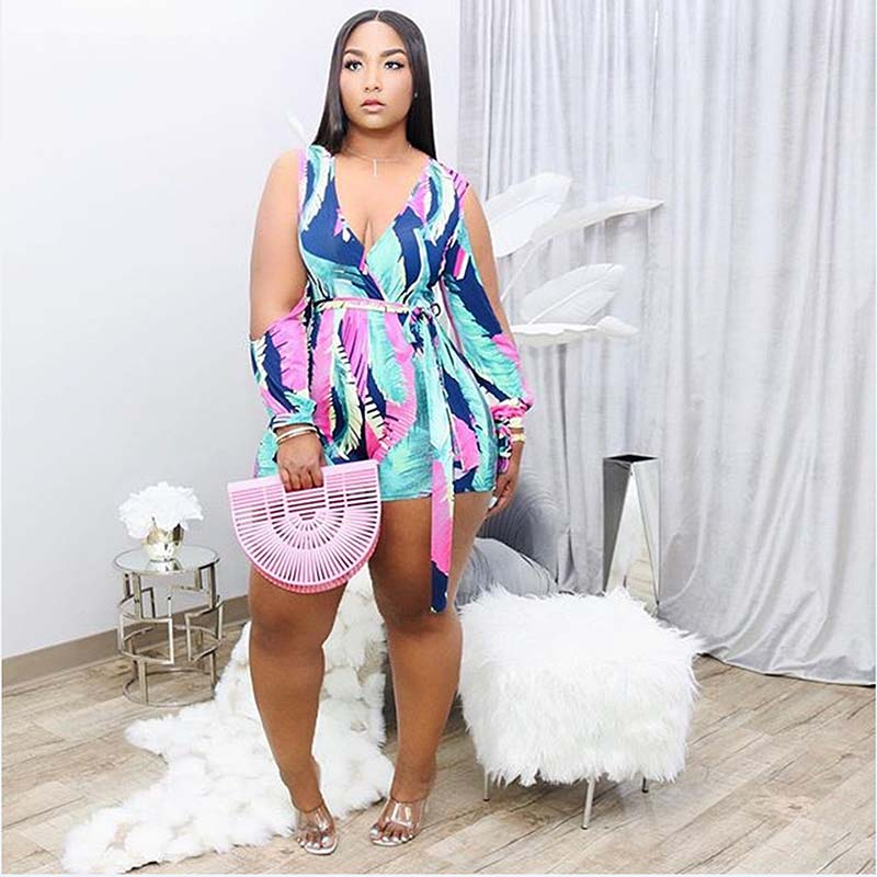 Tropical Temptress Long Sleeve V-Neck Romper  Castello Clothing Line   