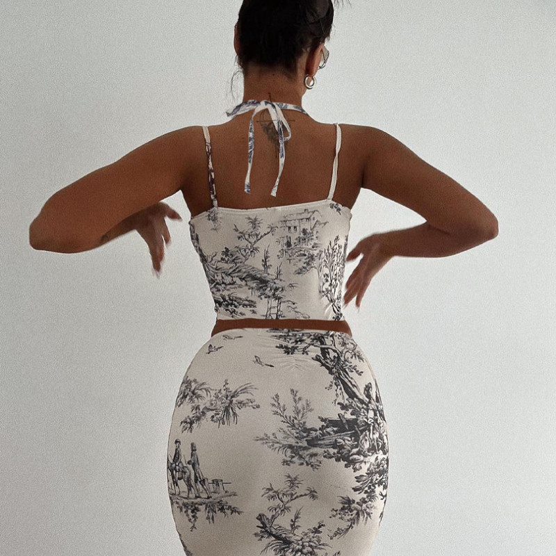 Halter Corset Top and Midi Skirt Set  Castello Clothing Line   