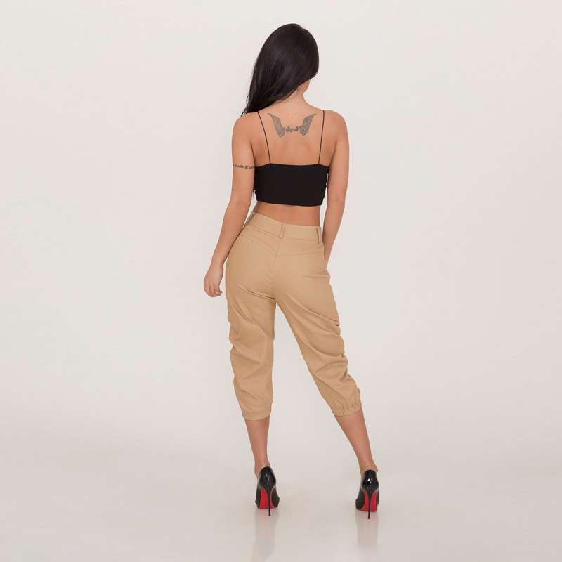 Elora High-Waist Ruched Cropped Utility Pants Castello Clothing Line
