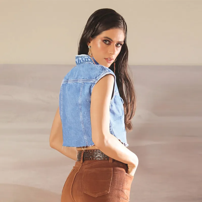Sierra Denim Cropped Sleeveless Jacket Castello Clothing Line