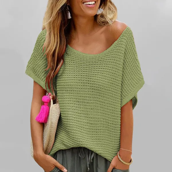 Dune Open Knit Boat Neck Short Sleeve Top Castello Clothing Line