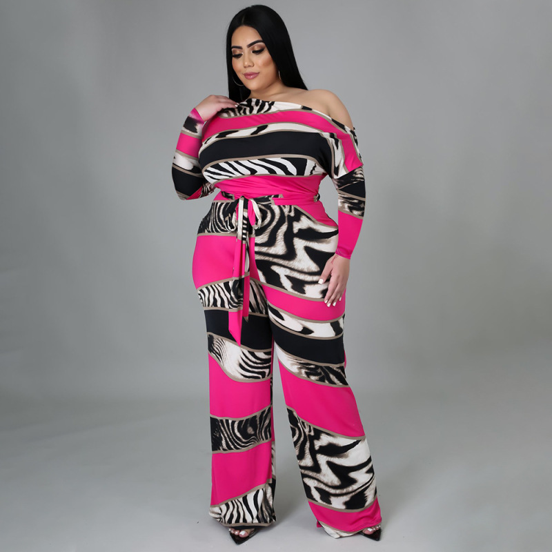 Peyton Plus Size One-Shoulder Printed Wide-Leg Jumpsuit women jumpsuits Castello Clothing Line