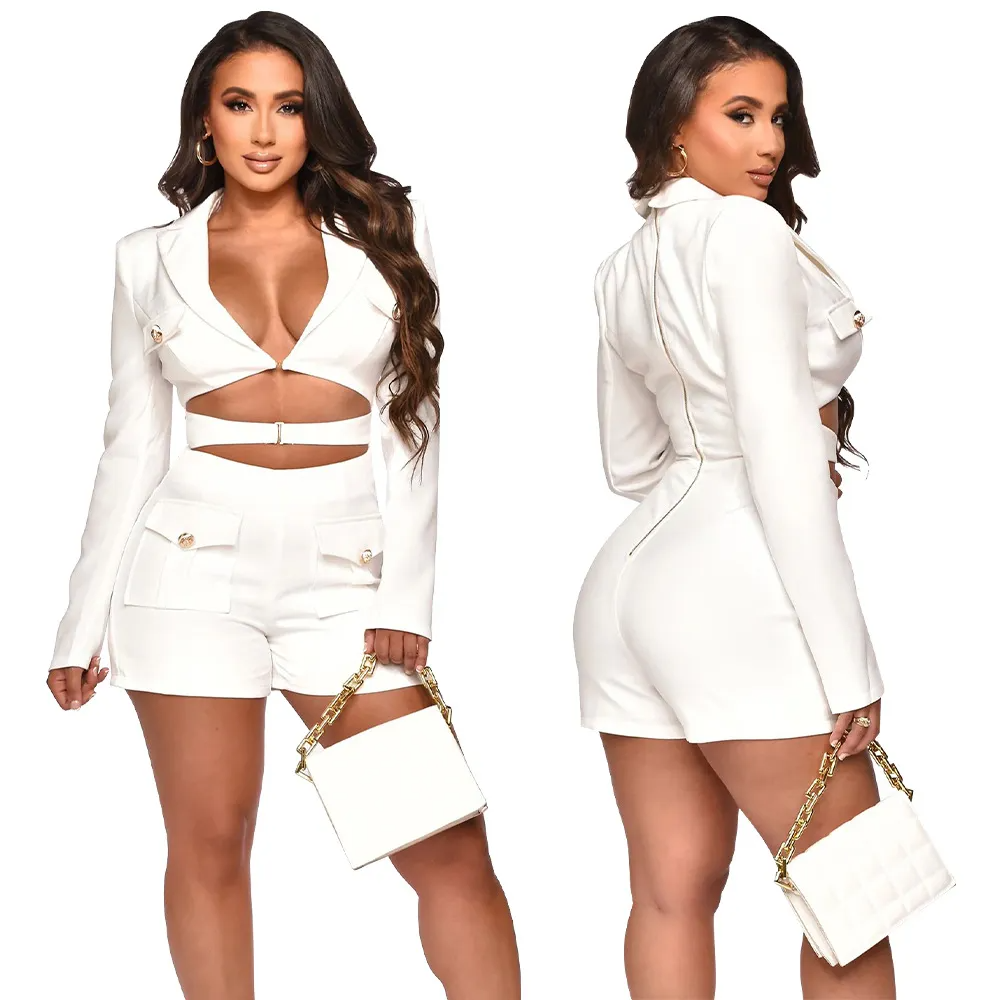 Boss Babe Cutout Blazer Long-Sleeve Romper  Castello Clothing Line   