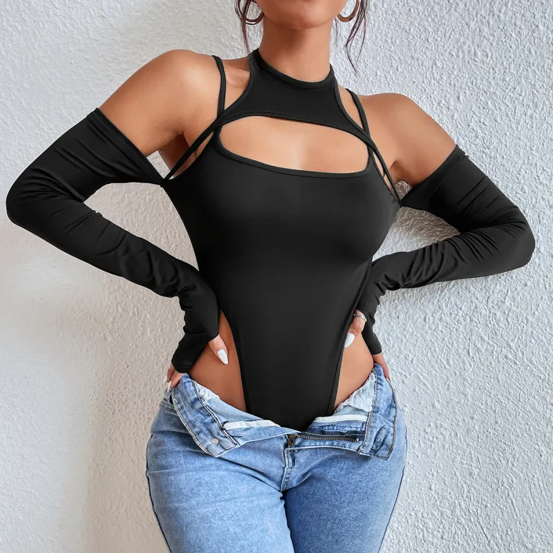 Edge Game Cutout Long Sleeve Bodysuit  Castello Clothing Line   
