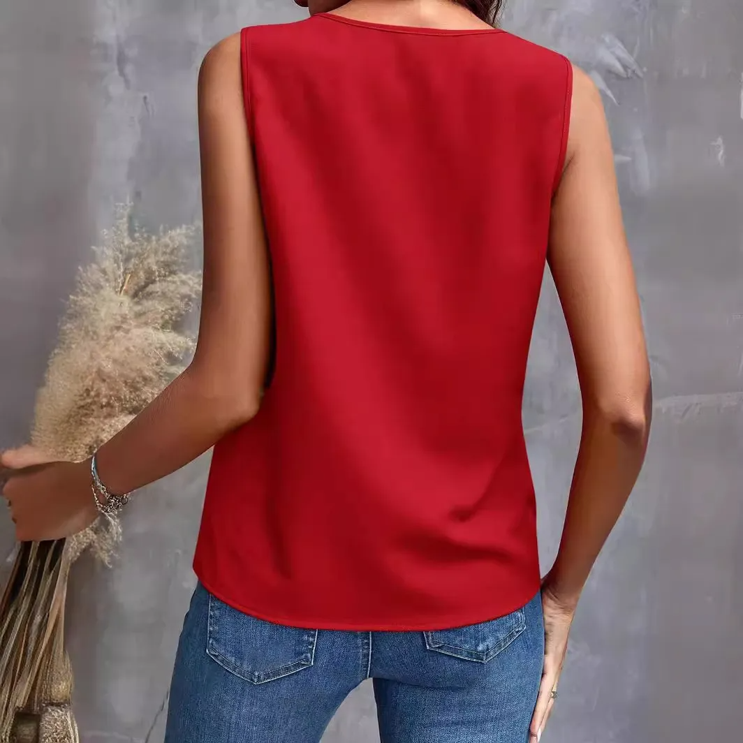Metro Bloom Sleeveless Ruffle V-Neck Top Castello Clothing Line